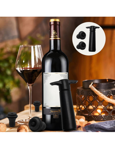 24 Tapones de Vacío para Vino Vibedor + Bomba Reutilizable