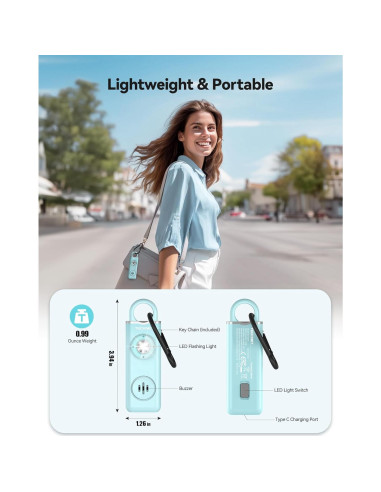 Alarma Personal TECKNET Recargable 130dB con Luz SOS - 2 Pzs