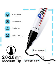 Marcadores de Pintura Negra DAPAWIN - 8 Plumas, Punta Media, Secado Rápido 2