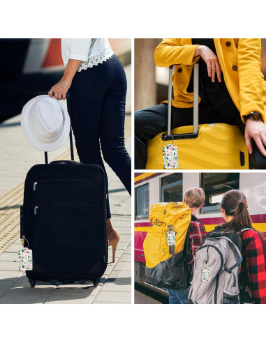 2 Etiquetas de Equipaje EOBKLAX Floral Cuero Sintético 7.3x11.6cm