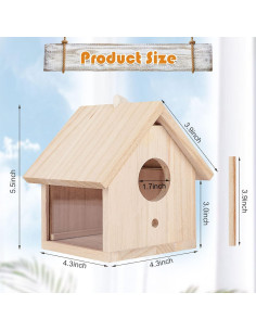 Casa de Aves Exterior YUEPET de Madera Transparente 10.9x10.9cm 2