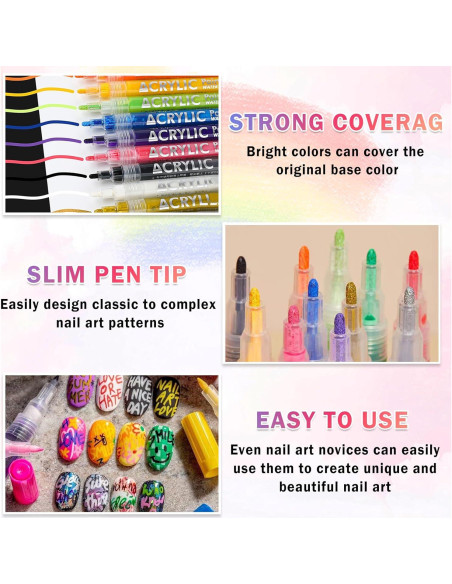 Juego de 12 Lápices de Arte para Uñas IONSGAKO Secado Rápido