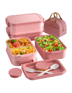 Caja de Almuerzo Bento KEMETHY Rosa 74oz Apilable a Prueba de Fugas