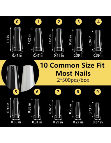 Kit de Consejos de Uñas Acrílicas Yokilly 1000 PCS con Pegamento