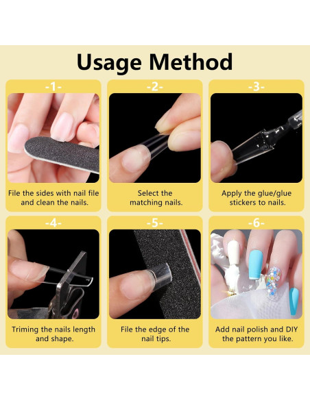 Kit de Consejos de Uñas Acrílicas Yokilly 1000 PCS con Pegamento