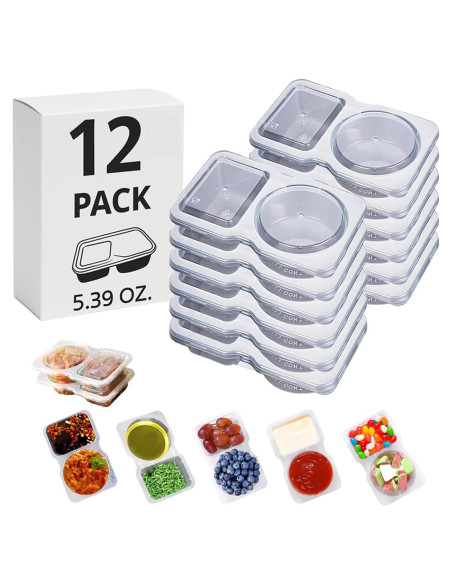 12 Recipientes Reutilizables Firwcwem Doble Compartimento 159ml