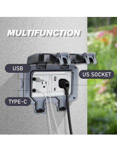 Toma de Corriente Exterior IP66 15A con USB y Tipo C 2