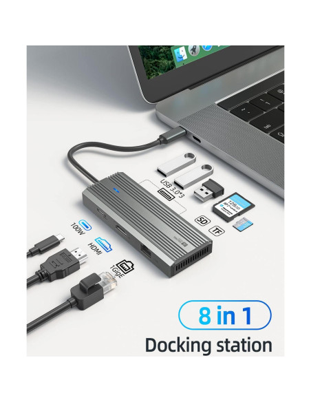 Hub USB C 8 en 1 SAN ZANG MASTER con HDMI 4K, Ethernet y Carga 100W