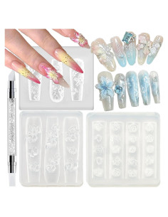 Kit de Moldes de Uñas 3D JFIYUO - Silicona Floral Hibisco