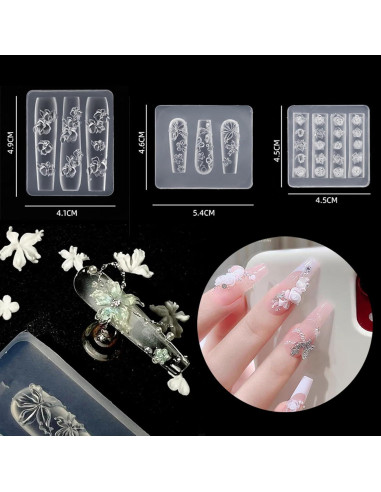 Kit de Moldes de Uñas 3D JFIYUO - Silicona Floral Hibisco