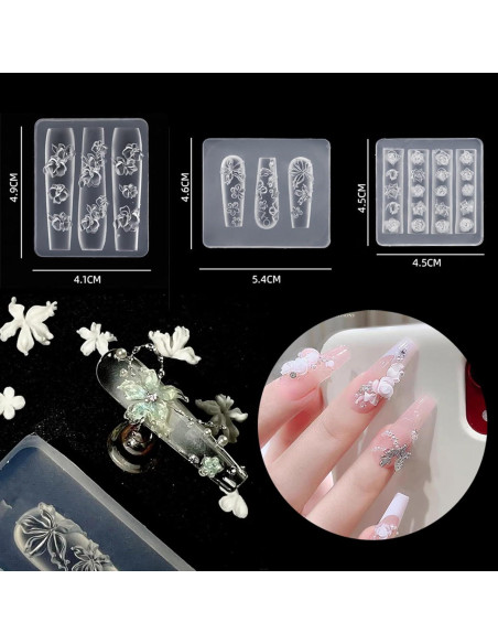 Kit de Moldes de Uñas 3D JFIYUO - Silicona Floral Hibisco