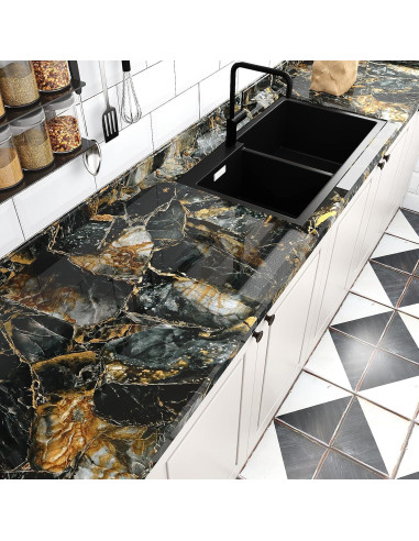 Papel Contacto de Mármol Dorado Pizarra VEELIKE 39.88x299.72cm