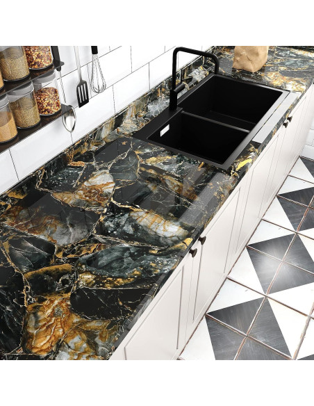 Papel Contacto de Mármol Dorado Pizarra VEELIKE 39.88x299.72cm