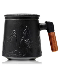 Taza de Cerámica Suyika con Infusor y Tapa 450 ml Negra