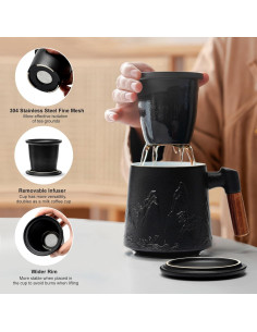 Taza de Cerámica Suyika con Infusor y Tapa 450 ml Negra 2