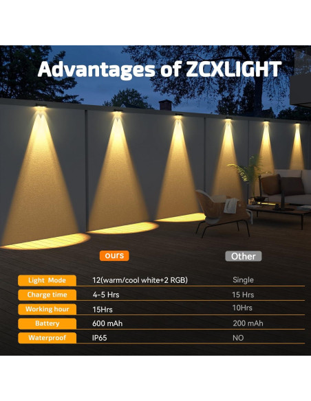 Luces Solares para Cercas Exteriores ZXCLIGHT IP65 10 Colores 12 Modos