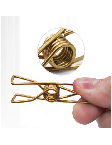 50 Pinzas de Ropa AITRAI Acero Inoxidable Doradas 5.6 cm