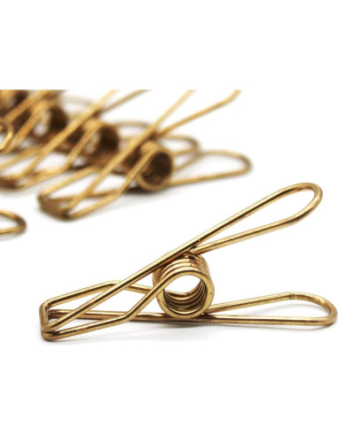 50 Pinzas de Ropa AITRAI Acero Inoxidable Doradas 5.6 cm