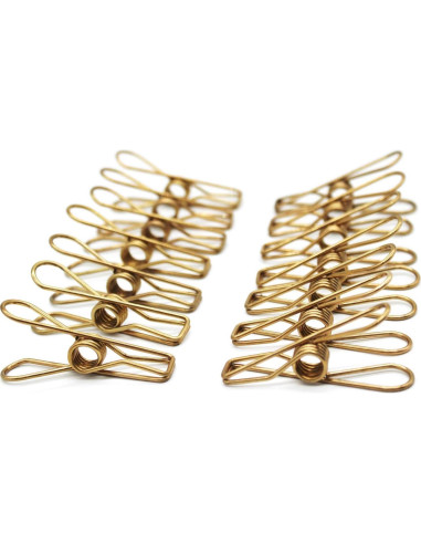 50 Pinzas de Ropa AITRAI Acero Inoxidable Doradas 5.6 cm