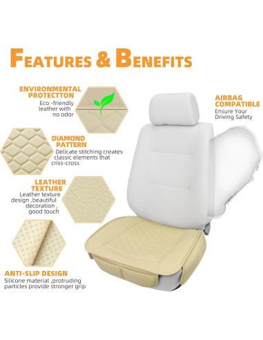 Cubiertas de Asiento de Coche Elantrip Beige 2 Pcs Antideslizantes