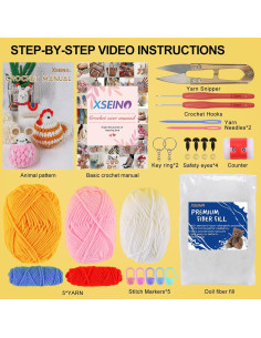 Kit de Crochet para Principiantes XSEINO - 3 Animales con Tutoriales 2
