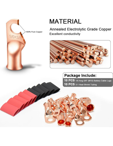 Conectores de Terminal de Batería iGreely 1/0 AWG 3/8" - 10 Pcs