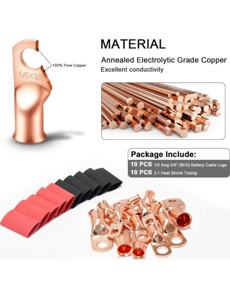 Conectores de Terminal de Batería iGreely 1/0 AWG 3/8" - 10 Pcs