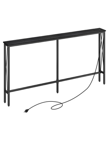 Mesa Consola Estrecha ELYKEN 5.9" con Salidas USB y Carga, Negro