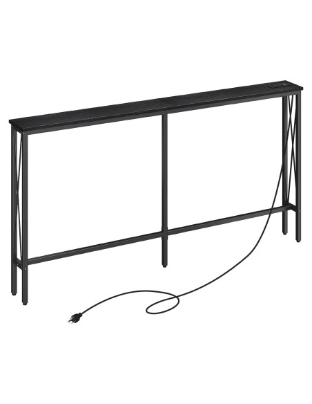 Mesa Consola Estrecha ELYKEN 5.9" con Salidas USB y Carga, Negro