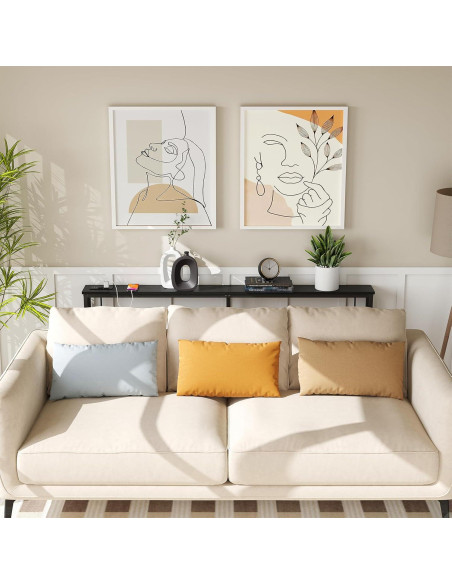 Mesa Consola Estrecha ELYKEN 5.9" con Salidas USB y Carga, Negro