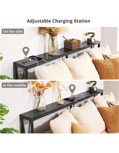 Mesa Consola Estrecha ELYKEN 5.9" con Salidas USB y Carga, Negro