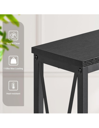 Mesa Consola Estrecha ELYKEN 5.9" con Salidas USB y Carga, Negro