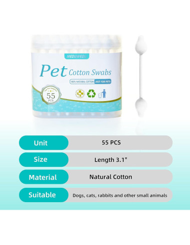 Hisopos de Algodón para Mascotas MEDUWEDU - 55 Unidades