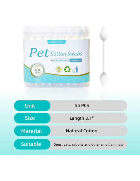 Hisopos de Algodón para Mascotas MEDUWEDU - 55 Unidades