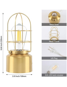 Lámpara de Mesa Steampunk Haian - Regulable 3 Niveles - Oro 2