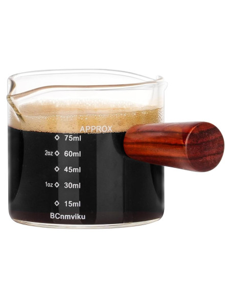 Jarra Medidora de Vidrio BCnmviku 75ml con Asa de Madera