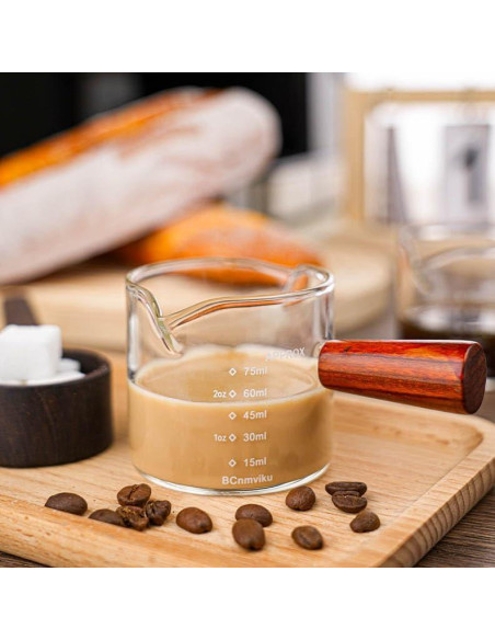 Jarra Medidora de Vidrio BCnmviku 75ml con Asa de Madera
