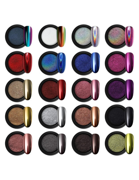 Conjunto de Polvo de Uñas Artdone 20 Tarros Efecto Espejo