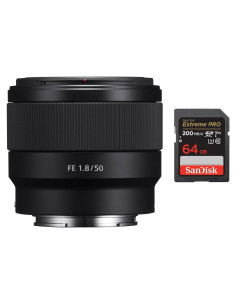 Lente Sony FE 50mm f/1.8 + Tarjeta 64GB SanDisk Extreme Pro