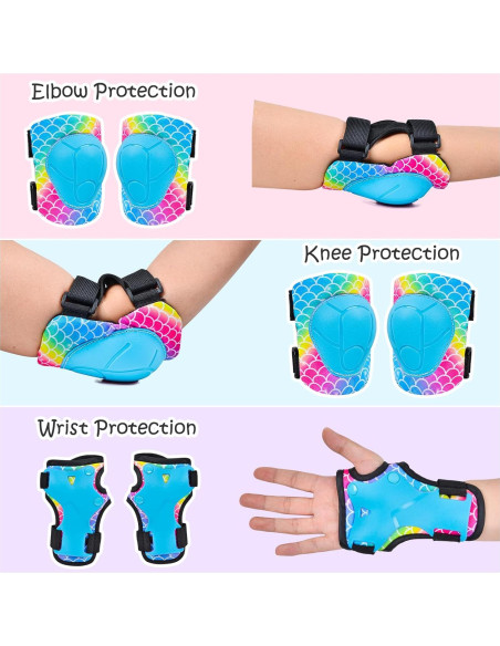Conjunto de Protección Infantil PAMAID 7 en 1 - Rodilleras, Coderas y Muñequera Ajustables para Niños 3-8 Años