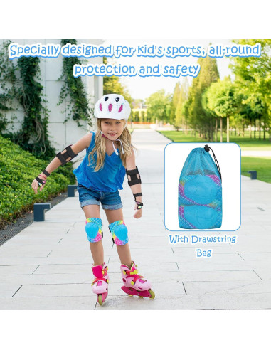 Conjunto de Protección Infantil PAMAID 7 en 1 - Rodilleras, Coderas y Muñequera Ajustables para Niños 3-8 Años