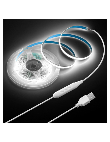 Tira de Luz LED COB 5M Blanca Fría USB Samsion 320 LEDs/M Tira de Luz LED COB 5M Blanca Fría USB Samsion 320 LEDs/M