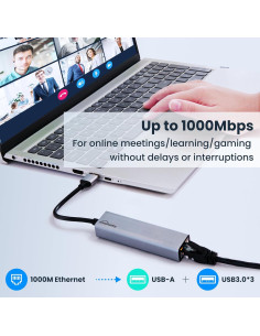 Hub USB 3.0 con Adaptador Ethernet EQIMAIMAI 1Gbps 2
