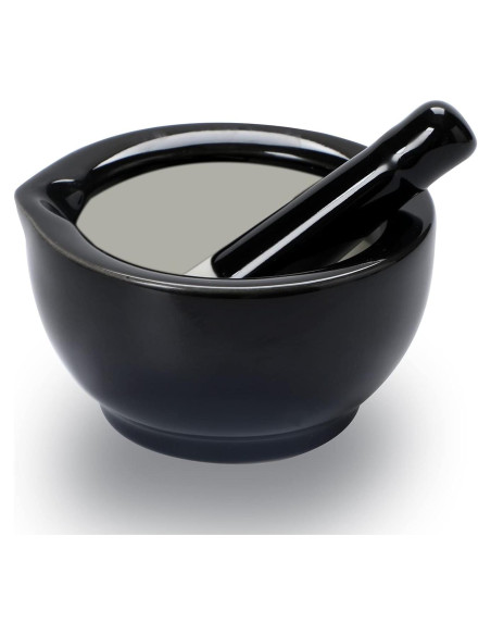 Conjunto de Mortero y Mano ONTUBE Cerámica 8.13 cm Negro
