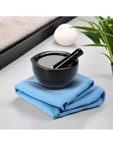 Conjunto de Mortero y Mano ONTUBE Cerámica 8.13 cm Negro