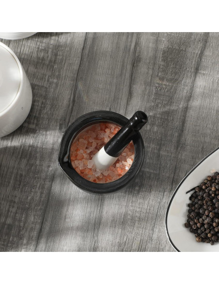 Conjunto de Mortero y Mano ONTUBE Cerámica 8.13 cm Negro
