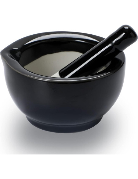 Conjunto de Mortero y Mano ONTUBE Cerámica 8.13 cm Negro