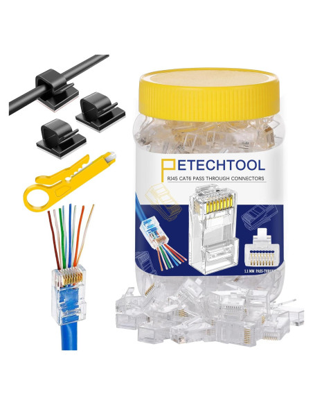 Conectores RJ45 Passthrough Cat6 PETECHTOOL 130 Piezas