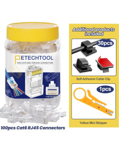 Conectores RJ45 Passthrough Cat6 PETECHTOOL 130 Piezas 2