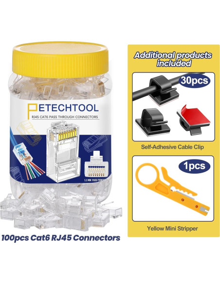 Conectores RJ45 Passthrough Cat6 PETECHTOOL 130 Piezas